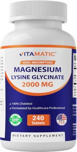 Vitamatic Magnesium as Glycinate Lysinate – 240 Tablets – 100% Chelated Magnesium - Supports Muscle Relaxation, Heart, Nerve Health* – Non-GMO, Gluten & Soy Free
