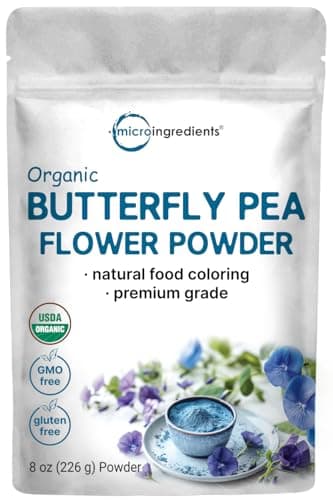 Micro Ingredients Organic Butterfly Pea Flower Powder, 8 oz | Herbal Tea Powder for Hot or Iced Drinks | Natural Blue & Purple Color | Rich in Antioxidants | Caffeine-Free, Non-GMO, No Sugar