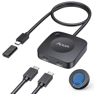 Alxum 20Gbps USB C Switch 2 Computers, USB-C Switcher for USB-C/Thunderbolt 4 Monitor or Dock, 8K@30Hz/4K@144Hz Display, PD 3.1 140W Charging, USB-C Switch with Remote, Gaming Laptops Tablets Phones