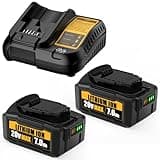 FEOTDN 2-Pack 7.0Ah Lithium-ion Cordless Tool Battery Packs Replacement for Dewalt 20V Max Battery and Charger Combo 12V 20V DCB107 DCB127 DCB115 DCB118 DCB112 DCB105 DCB102