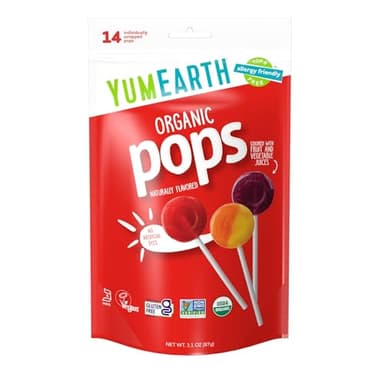 YumEarth Organic Pops Variety Pack, 14 Fruit Flavored Favorites Lollipops, Allergy Friendly, Gluten Free, Non-GMO, Vegan, No Artificial Dyes