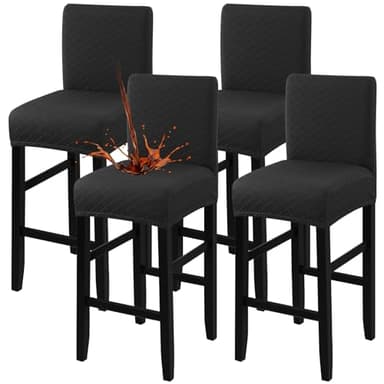 Fuloon Waterproof Bar Stool Covers 4 PCS, Stretch Pub Tall Chair Slipcover with Backs Counter Chair Cover Barstool Slipcovers Removable Washable (Black, 4 PCS)