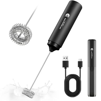 Rechargeable Milk Frother Handheld, 2-IN-1 Dual Spring Whisk Electric Frother Wand for Cappuccino Latte Macchiato, Portable Drink Mixer for Coffee, Matcha, Hot Chocolate