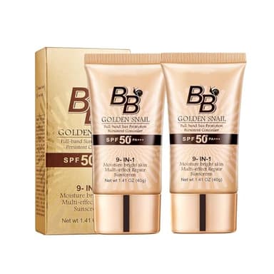 Snail BB Cream SPF 50 Foundation, Tinted Moisturizer for Face with SPF 50 Colour Correcting Self Adjusting for Mature Skin Lightweight Long-Lasting Buildable Coverage Foundation, 2PCS