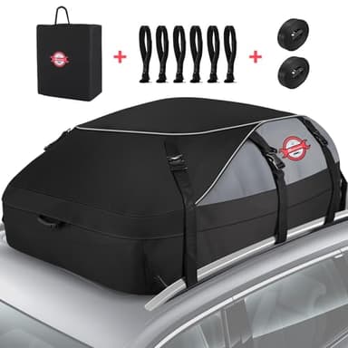 Sailnovo Rooftop Cargo Carrier, 20 Cubic Feet Waterproof Vehicle Soft-Shell Carriers for Cars with/Without Luggage Rack, Roof Rack Cargo Carrier Includes 6 Door Hooks, Reinforced Strap