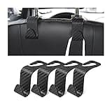 Hanemia Car Back Seat Headrest Hooks, 4 Pack Carbon Fiber Stylish Back Seat Hanger for Car Handbag Clothes Coats Grocery Bags, Car Interior Accessories (Carbon Fibre/Black)