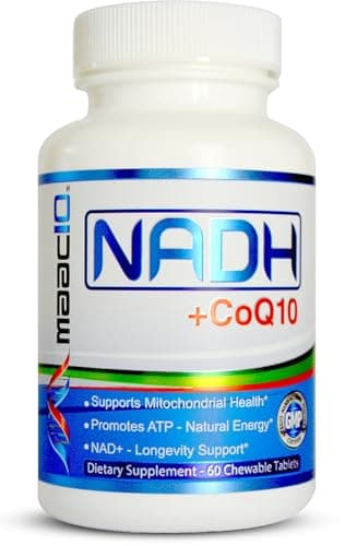 MAAC10 NADH + CoQ10 Supplement | Great Tasting Chewable Tablets | 50mg PANMOL® NADH + 100mg CoQ10 | for Fatigue, Energy and Mental Focus | NAD+ Supplement (60 Tablets 2 per Serving)