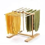 8SOM Bamboo Pasta Drying Rack with Transfer Wand and 12 Bars, Easy to Transfer for Drying Pasta and Cooking, Special Suspension Design for Large Storage
