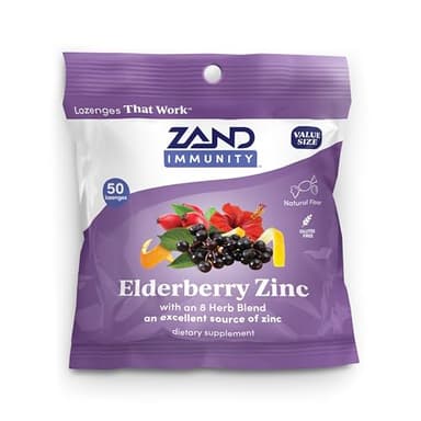 ZAND HerbaLozenge Elderberry Zinc, Good-for-You Lozenges for Dry Throats, No Corn Syrup, No Cane Sugar, 50 Lozenges