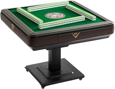 KIMOHOME Automatic Mahjong Table Foldable 44mm Tiles with Wheel with 2 Sets of Numbered Tiles (Blue & Green) Suitable for 152 Tiles Chinese, Filipino and American Style Mah Jong