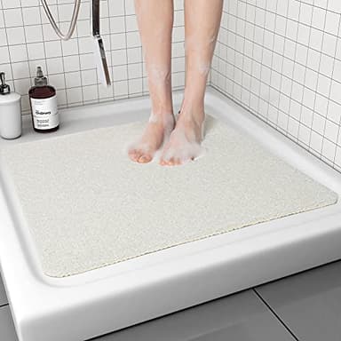 Non Slip Shower Mat, Comfortable Bath mat for Textured Surface,Quick Drying Easy Cleaning Shower Floor Mat for Wet Area,Without Suction Cups 24 x 24 (24"x24", White)