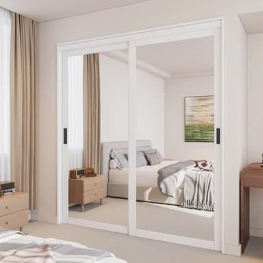 80" Height Mirror Sliding Closet Doors Forested with Silent Sliding Rollers, Contemporary Design for Walk-in Closets and Nursery Rooms,48" x 80"