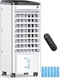 CENSTECH Evaporative Air Cooler, Swamp Cooler Air Conditioner w/ 12H Timer for Auto-off, 6 Upgraded Ice Packs, 3-Speed Windowless Air Conditioner, Smart Remote, Dual Tank Portable Air Cooler for Room