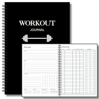 Workout Journal for Men – Fitness Journal & Workout Logbook, Gym Fitness Planner Journal with 52 Weeks of Tracking - Exercise Book for Weight Loss & Training – 8.2 x 6 inches – Spiral Hard-Cover - Black