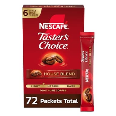 NESCAFÉ Taster's Choice, Instant Coffee Packets, Light Medium Roast Coffee, House Blend, 12 Boxes (72 Packets)