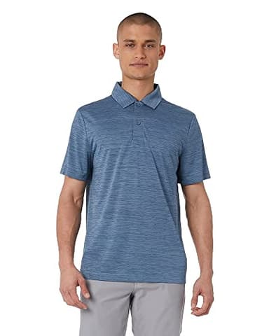 32 Degrees Men’s Everyday Microstrip Polo Shirt | Stretch Comfort | Short Sleeve Golf Shirt, Blue Mirage Space Dye, X-Large