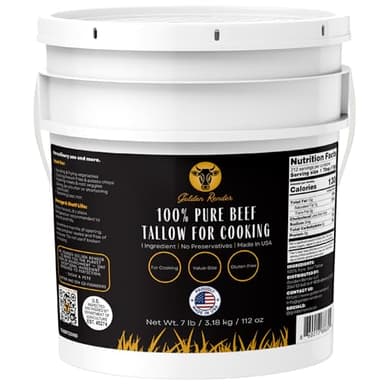 100% Pure Beef Tallow for Cooking & Deep Frying - 7lb Bulk Size - Food Grade Non-GMO | Nose to Tail | Made in USA | Gluten-Free | Great For Roasting, Baking, Cast Iron Seasoning, Candles, & Soap