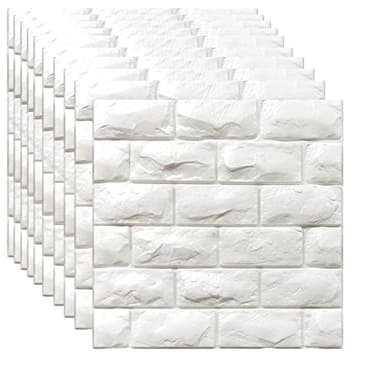 YU LI 3DH 3D Wall Panels Peel and Stick 30PCS White Foam Brick Wallpaper for Bedroom Faux Stone Wall Panel Self-Adhesive Wallpaper (30PCS-29 Sq Ft, White)