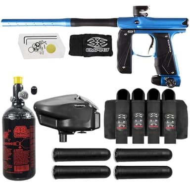 Maddog Empire Mini GS Electronic Full Auto Paintball Gun Marker w/ 48/3000 HPA Paintball Tank, Empire Halo Too Electronic Loader, 4-Pod Harness & (4) Pods Starter Package - Dust Blue/Black