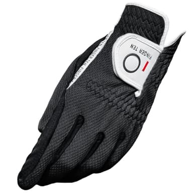 FINGER TEN Men’s Golf Glove Left Hand Rain Grip Pack, Durable Fit for Hot Wet All Weather (Black, Large)