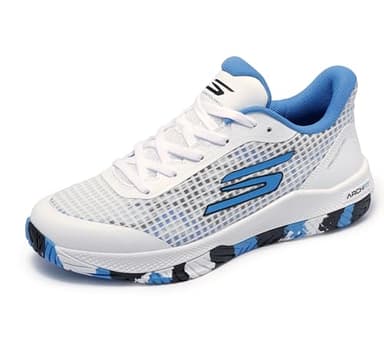 Skechers Women's Viper Court Pro Pickleball Sneaker, White/Blue, 8.5