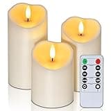 Amagic Flickering Flameless Candles, Waterproof Outdoor Indoor Battery Operated LED Candles with Remote Timers, Won't Melt, Ivory Plastic, D3 x H4 5" 6", Set of 3