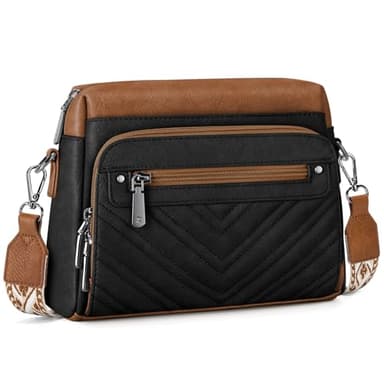 Crossbody Bags for Women, Multi Pockets Cross Body Purse, Leather Women’s Crossbody Shoulder Handbags with Built in Wallet for Travel Shopping, BlackBrown