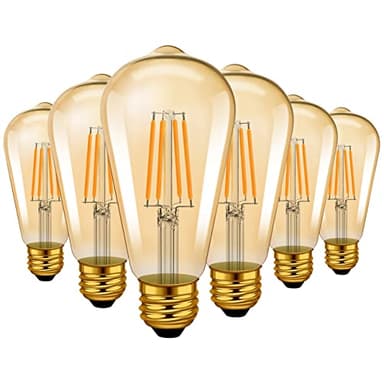 LVWIT Vintage Edison Light Bulb ST21 LED Filament Bulb 8W(60 Watt Equivalent) Dimmable 2500K (Amber Glow) Warm White E26 Medium Base, Amber Glass Cover,6 Pack