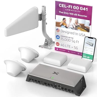Nextivity CEL-FI GO G41 Cell Phone Booster for Home 4G, 5G, AT&T, Verizon & T-Mobile Up to 15,000 Sq Ft Coverage 100 dB Cell Phone Signal Booster FCC Approved (2X Indoor Antenna Kit)