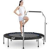 Sweetcrispy 40" in/48 in Mini Fitness Trampoline - 330LBS Foldable Exercise Rebounder with Adjustable Handle, Stable and Quiet, for Adults Indoor/Outdoor Workout