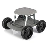 Pure Garden Gardening Stool - Rolling Garden Seat with Wheels and Storage Tool Tray - Garden Cart Scooter - Yard Tools (Gray)