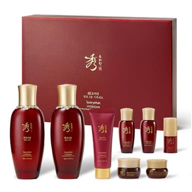 Sooryehan Hyobidam Fermented Skincare Gift Set with Wild Ginseng - Premium Korean Anti-Aging Skin Care Kit for Intense Hydration, 13.53 fl oz (Full Size Toner & Emulsion + Mini Cream, Eye Cream, Mask)