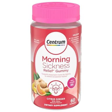 Centrum Morning Sickness Relief Gummies, Citrus Ginger Flavor - 60 Count, Up to 60 Day Supply