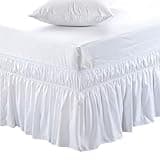 MEILA Wrap Around Bed Skirt Three Fabric Sides Elastic Dust Ruffled 16 Inch Tailored Drop,Easy to Install Fade Resistant-White, Queen/King