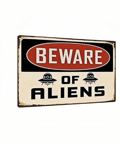 Carastora Alien Metal Sign - Vintage Wall Decor for the Sci-Fi Lover, Man Den, Bedroom or Garage - Funny Sign for Indoor and Outdoor Use, 8x12 Inch.