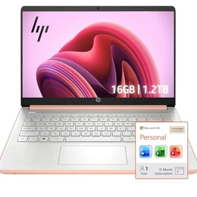 HP Ultrabook Laptop, 16GB RAM, 1.2TB Storage, Microsoft 365 Included, Intel 13th 4-Core | 1TB OneDrive, 128GB UFS and 128GB External, Fast, Smart, Budget-Friendly, AI-Ready Essential no Mouse