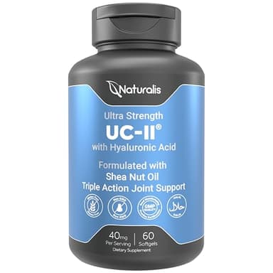 Naturalis UC-II 40 mg with Hyaluronic Acid and Shea Nut Oil | Enhanced Undenatured Type II Collagen for Better Joint Health, Mobility & Flexibility | Gluten-Free & Non-GMO | 60 Softgels