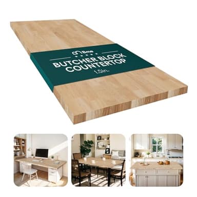 Bme Hevea Solid Wood Butcher Block Island Countertop, Unfinished Table Top for Kitchen, Dining or DIY, 72"L x 39"W x 1.5"Th
