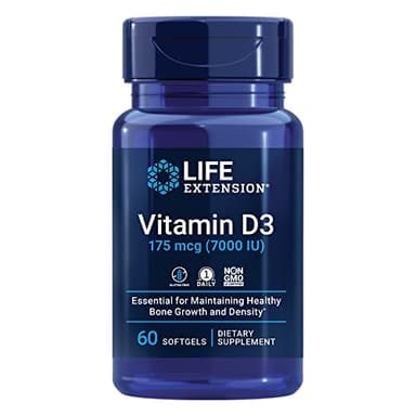 Life Extension Vitamin D3 175 mcg (7000 IU), Immune System Support, Bone Health, Brain Performance, Gluten-Free, Non-GMO, Once Daily, Two-Month Supply, 60 softgels