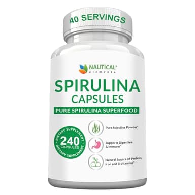 Spirulina Capsules 3000mg - 40 Servings Of Organic Spirulina Capsules - Rich in Protein, Antioxidants & Vitamins - 240 Organic Espirulina Powder - Supports Immune & Cardiovascular Health