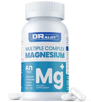 Quadruple Magnesium Supplement, 400mg of Chelate Magnesium Glycinate, L-threonate, Citrate & Malate | Max Absorption Complex w/Vitamin D3 & B6, for Sleep Heart Muscles Nerves, Non-GMO, 60 Vegan Caps