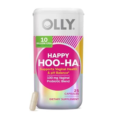 OLLY Happy Hoo-Ha Capsules, Probiotic for Women, Vaginal Health and pH Balance, 10 Billion CFU, Gluten Free - 25 Count