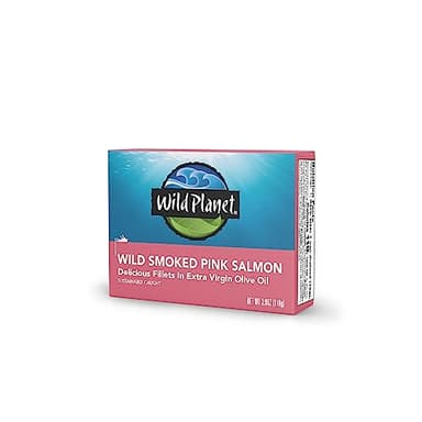 Wild Planet Wild Smoked Pink Salmon Fillets in Extra Virgin Olive Oil, Tinned Fish, Canned Salmon, Sustainably Wild-Caught, Non-GMO, Keto and Paleo, 3.9 oz