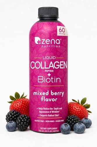 Zena Nutrition Liquid Collagen for Women, with Biotin, Hair, Skin & Nail Supplement [ 60 Servings ] 2500mg Verisol Bioactive Collagen Peptides, 5000mcg Biotin, Mixed Berry, 20 fl oz