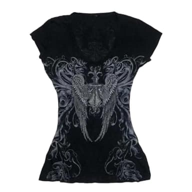 Grunge Shirts 2000s Clothing Women Vintage Graphic Tees Y2k Short Sleeve Goth Tops Teens Emo Clothes Streetwear (Black White,Small)