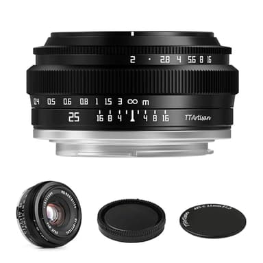 TTArtisan 25mm F2 Wide-Angle APS-C Camera Lens Large Aperture Manual Fixed Lens for Sony E Mount Cameras A6300 A6400 A6500 A6600 NEX-5 NEX-7 NEX5C A7lll A7Rll A7Rlll A7RlV A7SII A7SIII A9