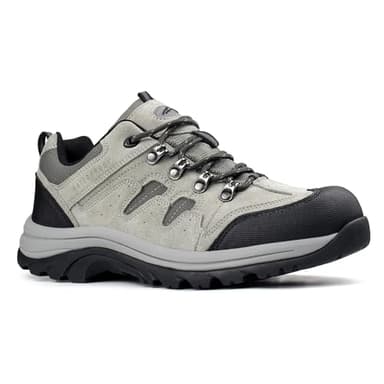 CC-Los Men's Waterproof Hiking Shoes Lace-Free Lightweight & Breathable No Tie Outdoor Work Shoes Grey Size 9