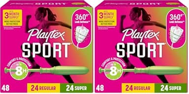 Playtex Sport Tampons, Multipack (24ct Regular/24ct Super Absorbency), Fragrance-Free - 48ct (Pack of 2)