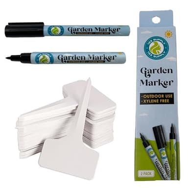 133 Supply 100 Pack T-Type Plant Labels for Seedlings with 2 Pack of Garden Marker Pens (Garden Markers Fade Resistant Plant Markers Outdoor Waterproof Pen Black Permanent Markers Plant Tags)