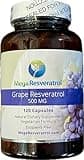 Mega Resveratrol Red Grape Skin, Piceid Resveratrol, Water-Soluble/High Absorption/Boosts Nitric Oxide. 500mg per Capsule. Purity Certified. NO Toxic “inactive” Ingredients. Keto, Vegan, Non-GMO.